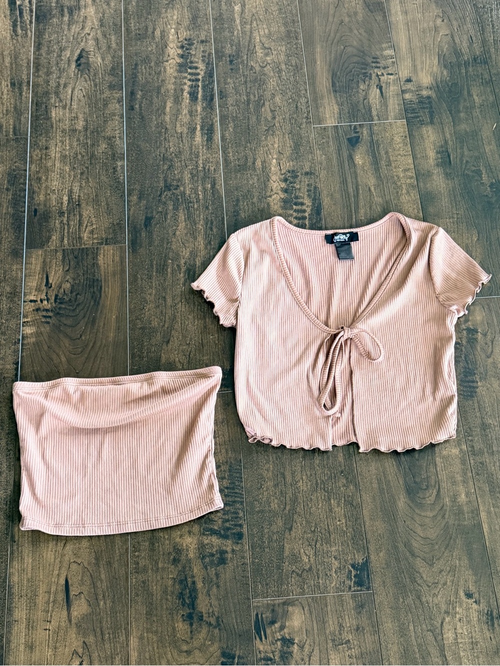 Light Brown Short Sleeve Cardigan and Tube Top Set